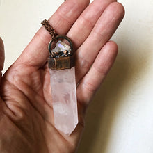 Load image into Gallery viewer, Rose Quartz Point with Angel Aura Cluster Long Necklace - Ready to Ship (Flower Moon Collection)