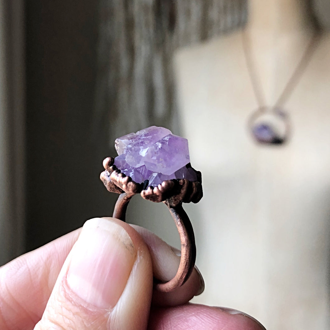 Tibetan Amethyst Mini Cluster Ring #3 (Size 6.5) - Tell Tale Heart Collection