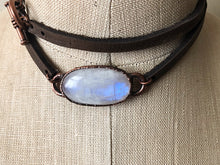 Load image into Gallery viewer, Rainbow Moonstone & Leather Wrap Bracelet/Choker #2 (5/17 Update)