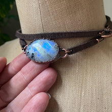 Load image into Gallery viewer, Rainbow Moonstone & Leather Wrap Bracelet/Choker - Ready to Ship