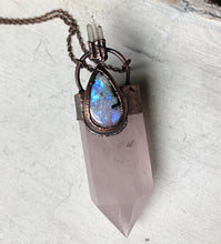 Load image into Gallery viewer, Large Rose Quartz Point Neckalce with Rainbow Moonstone & Raw Clear Quartz - Ready to Ship