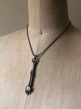 Load image into Gallery viewer, Electroformed Skeleton Arm & Rainbow Moonstone Necklace #1- Ready to Ship