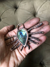 Load image into Gallery viewer, Electroformed Spider & Labradorite Necklace #2- Ready to Ship