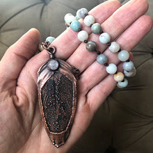 Load image into Gallery viewer, Macaw Feather with Moonstone on Mala Style Necklace - Ready to Ship