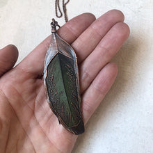 Load image into Gallery viewer, Electroformed Green Macaw Feather Necklace #2- Ready to Ship
