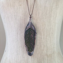 Load image into Gallery viewer, Electroformed Green Macaw Feather Necklace #1- Ready to Ship