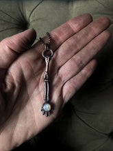 Load image into Gallery viewer, Electroformed Skeleton Arm & Rainbow Moonstone Necklace #2- Ready to Ship