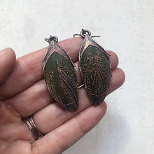 Load image into Gallery viewer, Electroformed Green Macaw Feather Earrings #2 - Ready to Ship