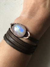 Load image into Gallery viewer, Rainbow Moonstone & Leather Wrap Bracelet/Choker - Made to Order