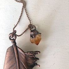 Load image into Gallery viewer, Large Electroformed Feather Necklace with Raw Citrine - Summer Solstice Collection 2019