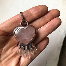 Load image into Gallery viewer, Rose Quartz Heart with Five Raw Clear Quartz Points Neckalce - Ready to Ship