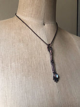 Load image into Gallery viewer, Electroformed Skeleton Arm & Rainbow Moonstone Necklace #2- Ready to Ship