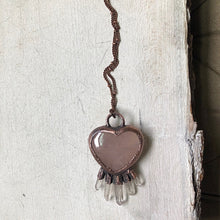 Load image into Gallery viewer, Rose Quartz Heart with Five Raw Clear Quartz Points Neckalce - Ready to Ship