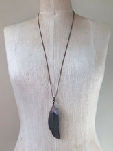 Load image into Gallery viewer, Electroformed Green Macaw Feather Necklace #2- Ready to Ship
