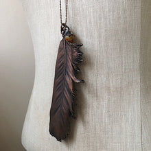 Load image into Gallery viewer, Large Electroformed Feather Necklace with Raw Citrine - Summer Solstice Collection 2019
