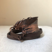 Load image into Gallery viewer, Electroformed Feather and Leather Wrap Bracelet #1 - Ready to Ship