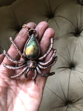 Load image into Gallery viewer, Electroformed Spider & Labradorite Necklace #1- Ready to Ship