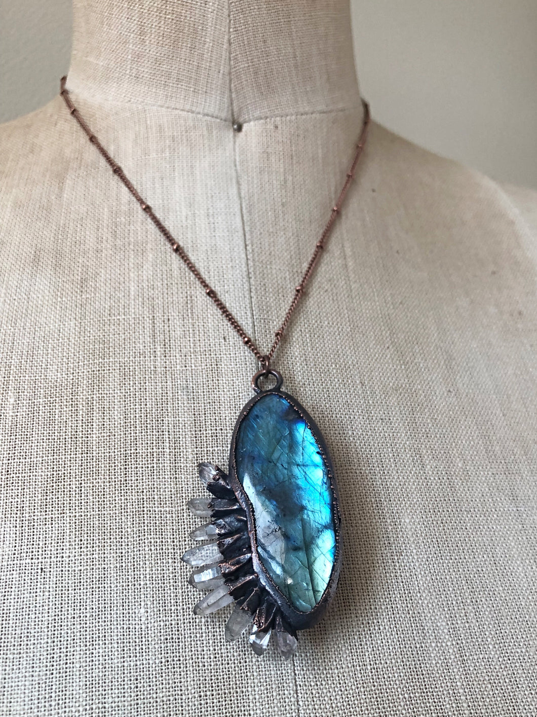 Labradorite Necklace with Clear Quartz Points #2- Ready to Ship