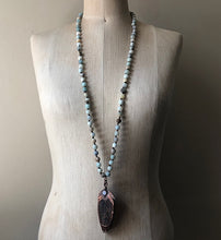 Load image into Gallery viewer, Macaw Feather with Moonstone on Mala Style Necklace - Ready to Ship