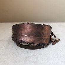 Load image into Gallery viewer, Electroformed Feather and Leather Wrap Bracelet #2 - Ready to Ship