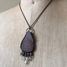 Load image into Gallery viewer, Druzy & Five Raw Clear Quartz Point Necklace - Ready to Ship