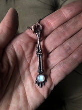 Load image into Gallery viewer, Electroformed Skeleton Arm & Rainbow Moonstone Necklace #1- Ready to Ship