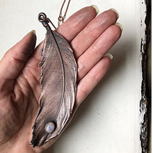 Load image into Gallery viewer, Electroformed Feather and Rainbow Moonstone Necklace - Made to Order
