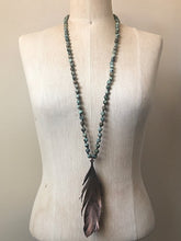 Load image into Gallery viewer, Large Wild Feather with African Turquoise & Leather Hand Knotted Necklace
