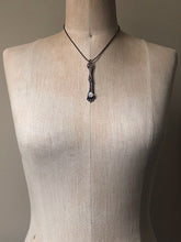 Load image into Gallery viewer, Electroformed Skeleton Arm & Rainbow Moonstone Necklace #1- Ready to Ship