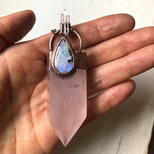 Load image into Gallery viewer, Large Rose Quartz Point Neckalce with Rainbow Moonstone & Raw Clear Quartz - Ready to Ship