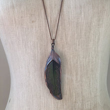 Load image into Gallery viewer, Electroformed Green Macaw Feather Necklace #2- Ready to Ship