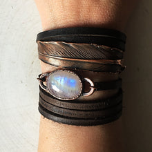 Load image into Gallery viewer, Rainbow Moonstone & Leather Wrap Bracelet/Choker - Made to Order