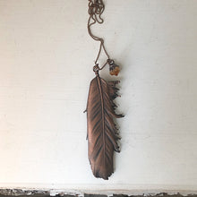 Load image into Gallery viewer, Large Electroformed Feather Necklace with Raw Citrine - Summer Solstice Collection 2019