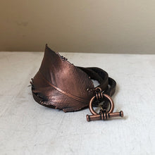 Load image into Gallery viewer, Electroformed Feather and Leather Wrap Bracelet #2 - Ready to Ship