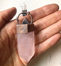 Load image into Gallery viewer, Large Rose Quartz Point Neckalce with Rainbow Moonstone & Raw Clear Quartz - Ready to Ship