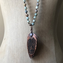 Load image into Gallery viewer, Macaw Feather with Moonstone on Mala Style Necklace - Ready to Ship