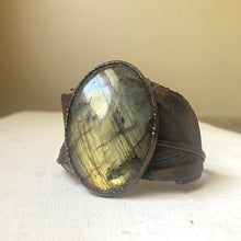Load image into Gallery viewer, Labradorite and Electroformed Feather Cuff Bracelet - Ready to Ship