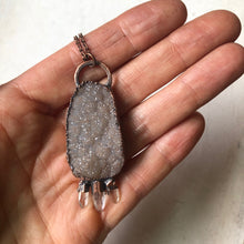 Load image into Gallery viewer, Druzy & Three Raw Clear Quartz Point Necklace - Ready to Ship
