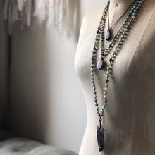 Load image into Gallery viewer, Macaw Feather with Moonstone on Mala Style Necklace - Ready to Ship