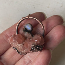 Load and play video in Gallery viewer, Pink Amethyst Cluster with Rainbow Moonstone Necklace #2
