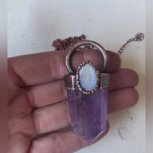 Load and play video in Gallery viewer, Amethyst Polished Point &amp; Rainbow Moonstone Necklace #2 - Ready to Ship
