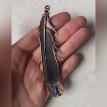Load and play video in Gallery viewer, Electroformed Charcoal Grey Dove Feather &amp; Opal Necklace #2- Ready to Ship
