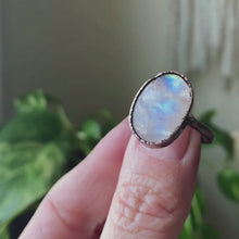 Load and play video in Gallery viewer, Rainbow Moonstone Ring - Oval #8 (Size 8) - Ready to Ship
