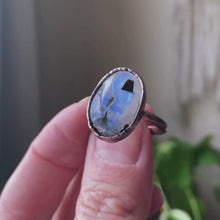 Load and play video in Gallery viewer, Rainbow Moonstone Ring - Oval #7 (Size 7.5) - Ready to Ship
