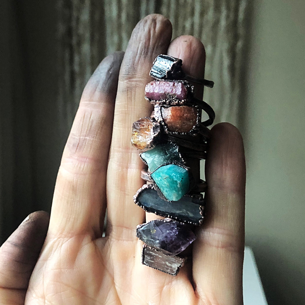 Raw Mineral Chakra Rings - Made to Order
