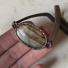 Load and play video in Gallery viewer, Labradorite and Leather Wrap Bracelet/Choker - Ready to Ship
