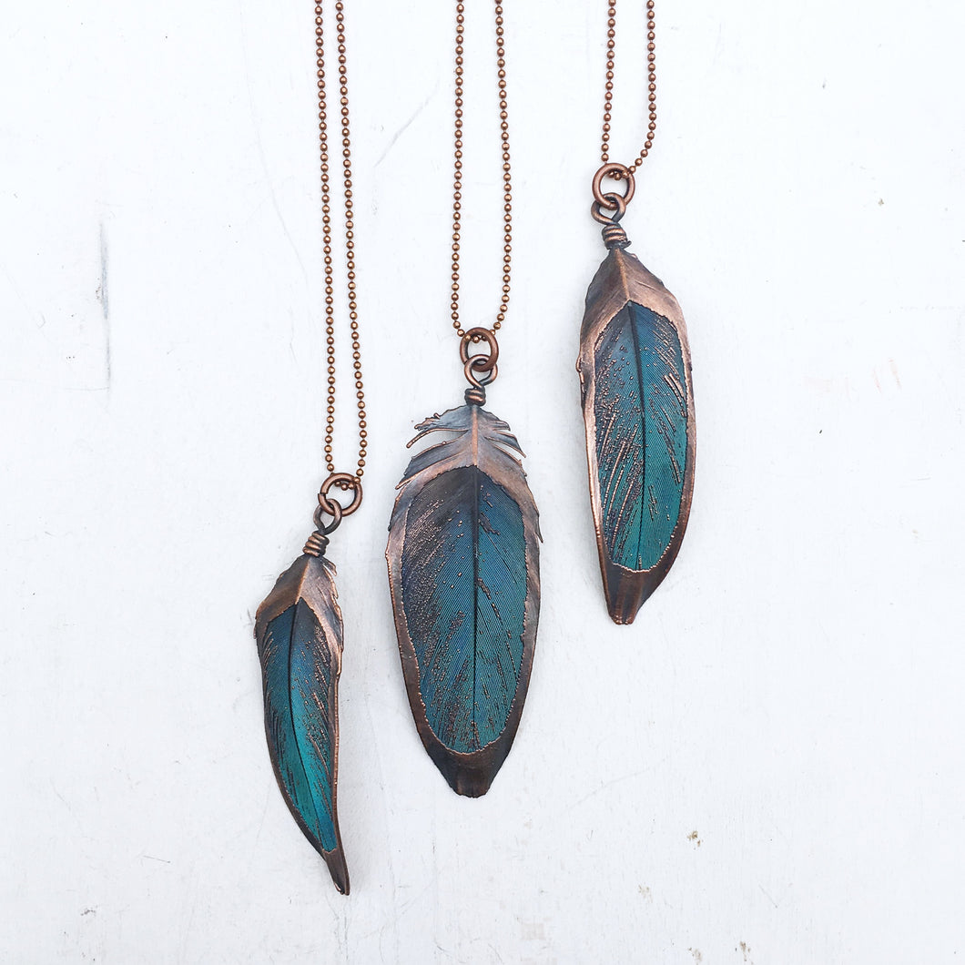 Electroformed Macaw Feather Necklace - Made to Order