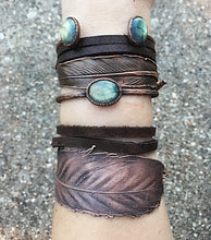 Load image into Gallery viewer, Electroformed Feather and Leather Wrap Bracelet (Wide) - Made to Order
