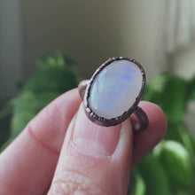 Load and play video in Gallery viewer, Rainbow Moonstone Ring - Oval #4 (Size 6.25) - Ready to Ship
