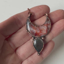 Load and play video in Gallery viewer, Hematoid Quartz Crescent Moon with Silver Sheen Obsidian Necklace - Ready to Ship
